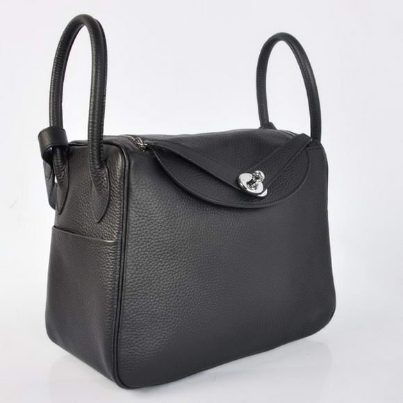 High Quality Replica Hermes Lindy 30CM Havanne Handbags 1057 Black Leather Silver Hardware - Click Image to Close